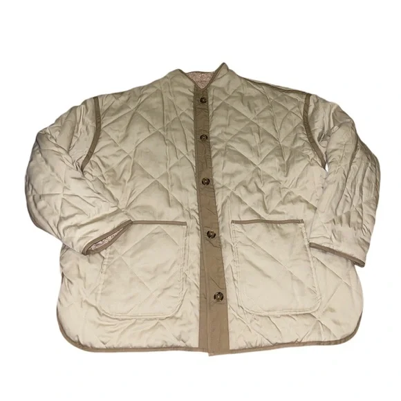 NEW BLANK NYC Reversible Quilted Puffy Cream/Pink Floral Print Button-up Jacket - Picture 12 of 13